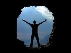 man standing shouting from joy by romeoergatto