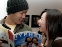 Couple reading a magazine