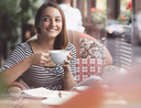 happy woman cafe