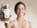 Woman saving for money for retirement 