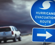Hurricane evacuation route sign on highway