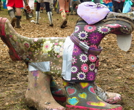 Recycling Wellington boots and duct tape dog sculpture