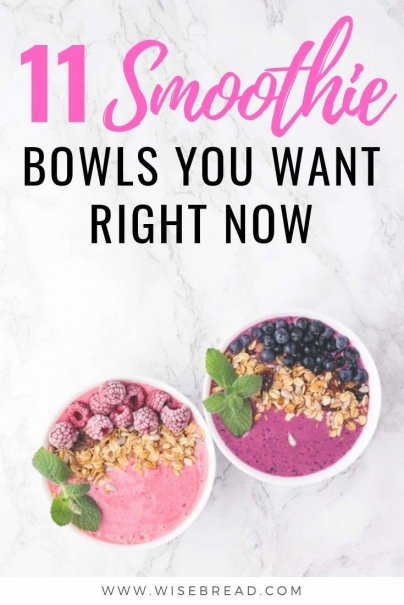 Smoothie bowls are a delicious treat, but can be an expensive option when you go out. Here are 12 delicious, healthy, and frugal smoothie bowls that you can make right at home. | #smoothiebowls #smoothie #smoothierecipe
