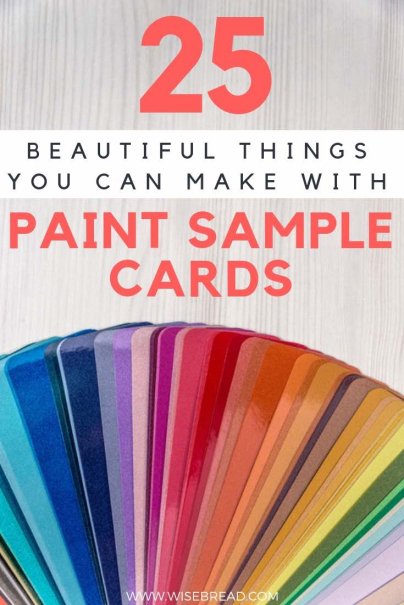 Have a DIY project that includes paint? Here are 25 beautiful things you can make with paint sample cards, from wall murals, table tops, and headboards, and scale quilt patterns down to making tiny art pieces. #frugalliving #DIY #homedecor #craft