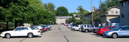 Cars in apartment parking lot